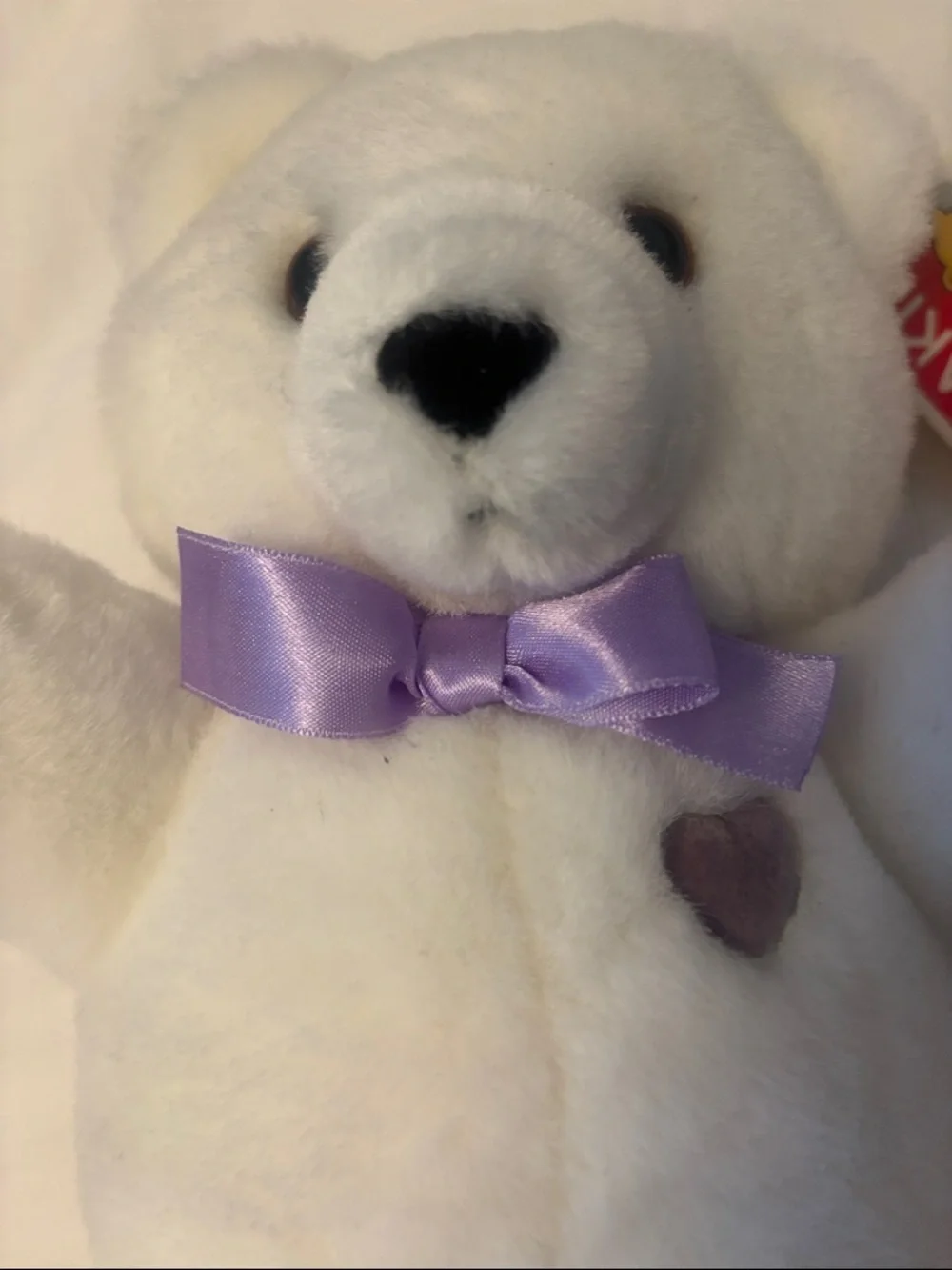 White Plush Teddy Bear with Lavender Bow - Kids Toys